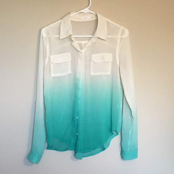 mine Tops - MINE Ombre Aqua/white Sheer Blouse s. m